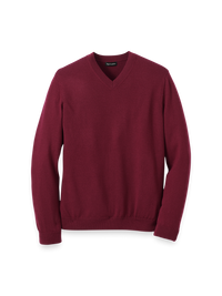 Washable Merino Wool V-neck Sweater - Burgundy