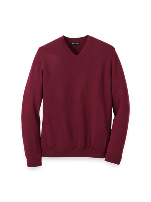Washable Merino Wool V-neck Sweater - Burgundy