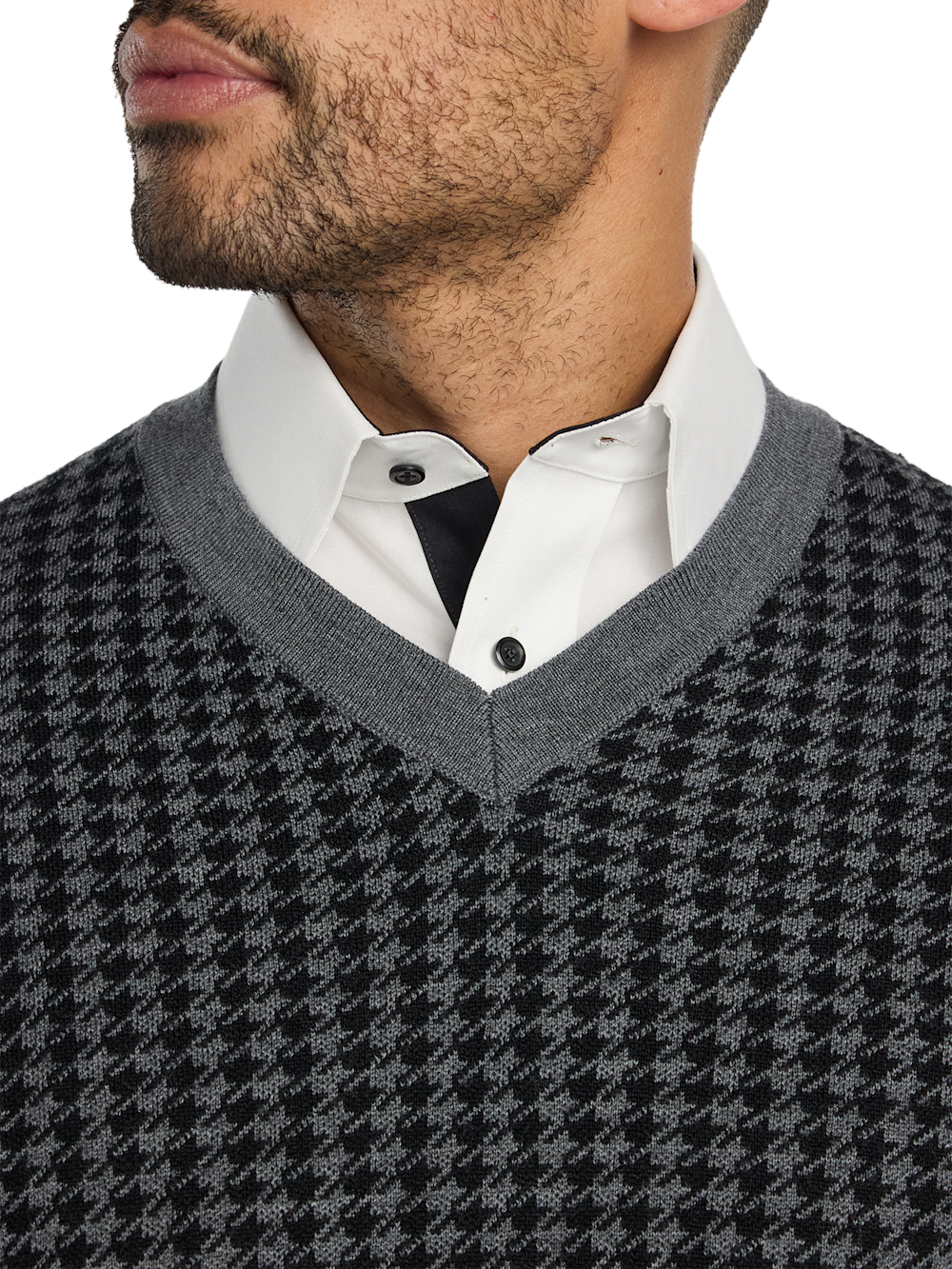 Alternate Image of Washable Merino Wool Houndstooth V-neck Sweater-2