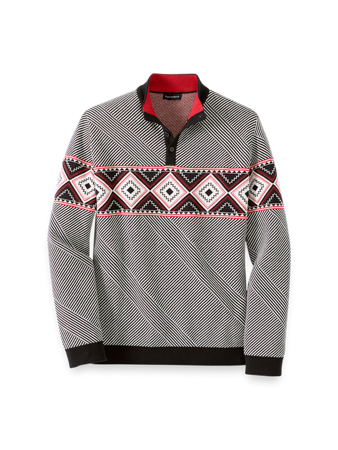 Cotton 4-button Mock Neck Sweater - Black/red – Paul Fredrick