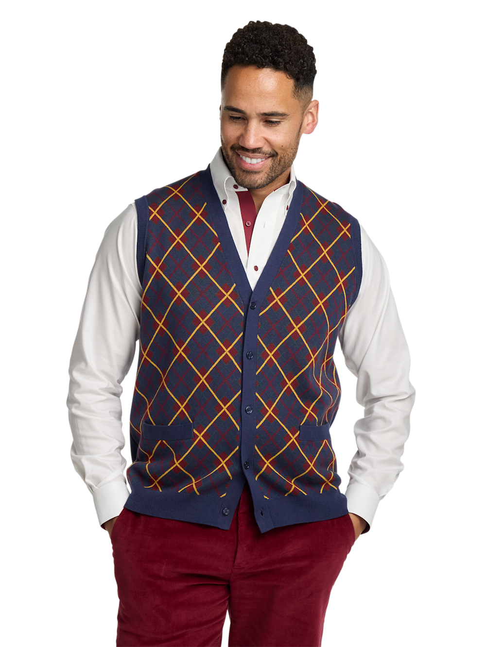 Alternate Image of Cotton Button Front V-neck Cardigan Vest-1