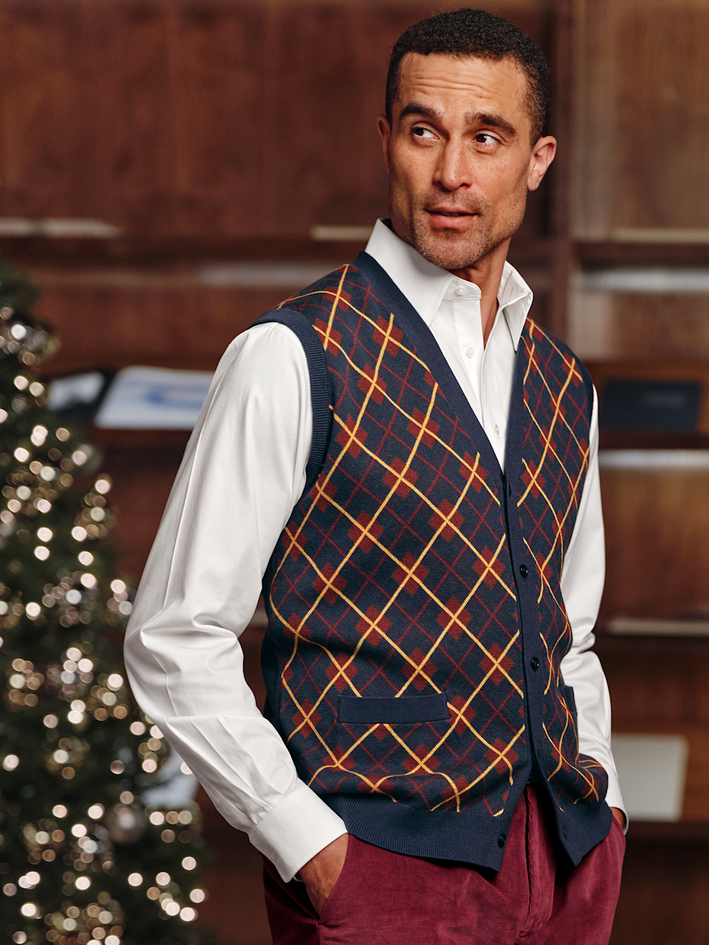 Alternate Image of Cotton Button Front V-neck Cardigan Vest-6