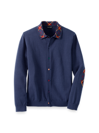 Cotton Button Front Polo - Navy Multi