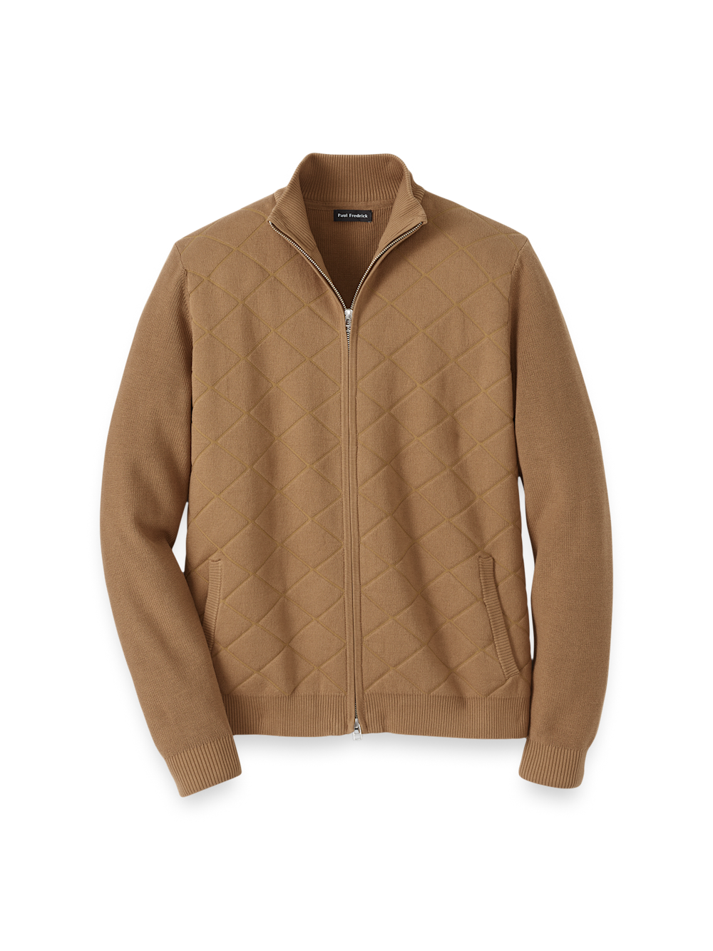 Product Image of Cotton Full Zip Mock Neck Sweater Jacket-Camel