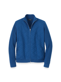 Cotton Full Zip Mock Neck Sweater Jacket - Navy