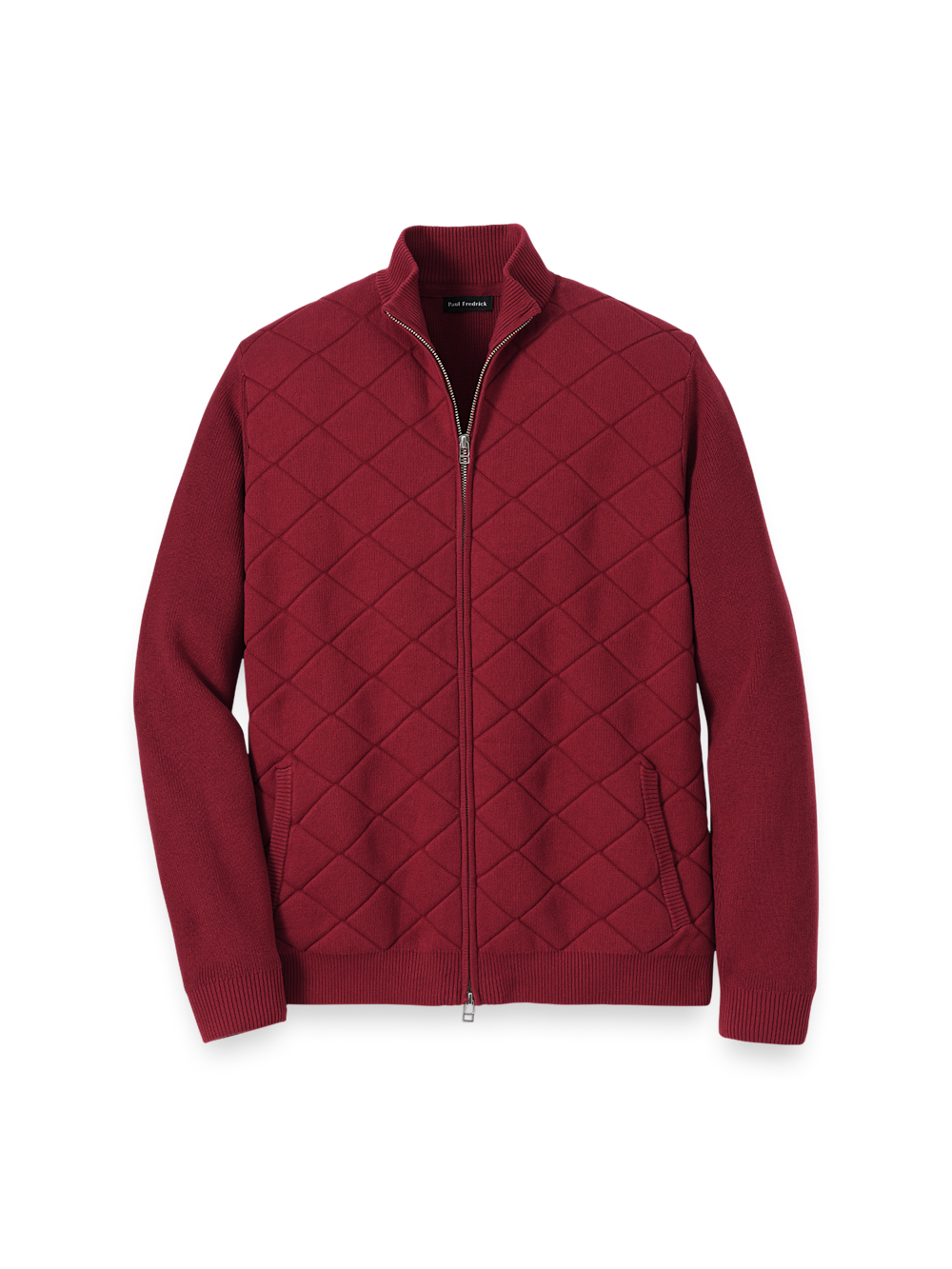 Product Image of Cotton Full Zip Mock Neck Sweater Jacket-Burgundy