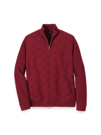 Cotton Full Zip Mock Neck Sweater Jacket - Burgundy