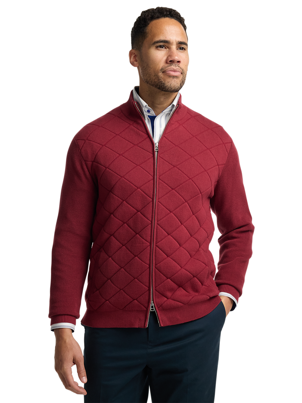 Alternate Image of Cotton Full Zip Mock Neck Sweater Jacket-1