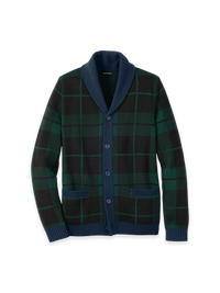 Cotton Button Front Shawl Collar Cardigan - Navy Multi