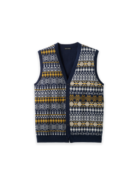 Cotton Fairisle Button Front Vest - Navy Multi