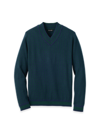 Cotton Houndstooth Vneck - Navy/Green