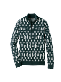 Cotton Novelty Quarter Zip Mock - Green/White