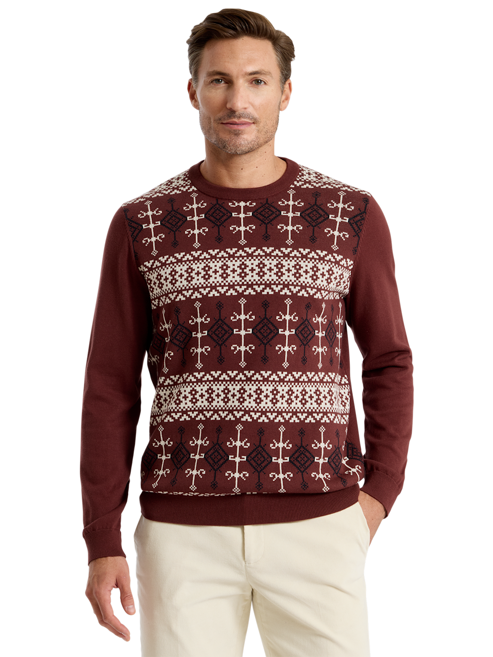 Alternate Shot of Men's burgundy multi  Knitwear  - 1
