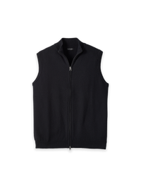 Cotton Full Zip Front Mock Neck Vest - Black
