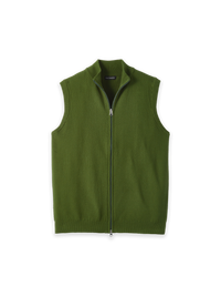 Cotton Full Zip Front Mock Neck Vest - Olive