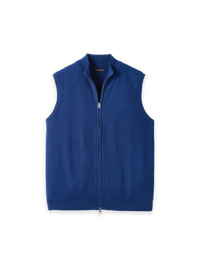 Cotton Full Zip Front Mock Neck Vest - Navy