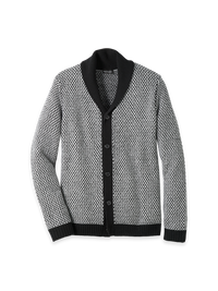 Wool Button Front Shawl Collar Cardigan Sweater - Black/White