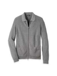 Cotton Microsuede Full Zip Polo - Grey