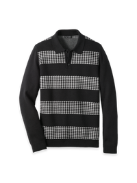 Cotton Three Button Polo - Black/Grey