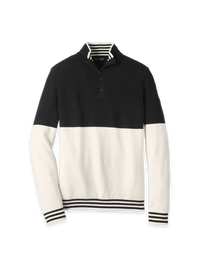 Cotton Four Button Mock Neck Sweater - Black/White