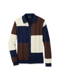 Wool Blend Cable Button Front Polo - Brown/Blue