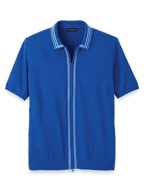 ◆Paul Fredrick (ポールフレドリック)コットンフルジップポロ Cotton Full Zip Polo - Black – Paul Fredrick