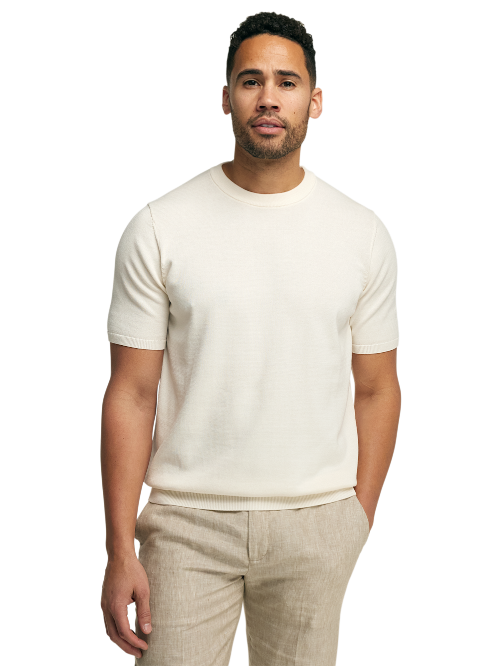 Alternate Shot of Men's Off White Solid Knitwear 