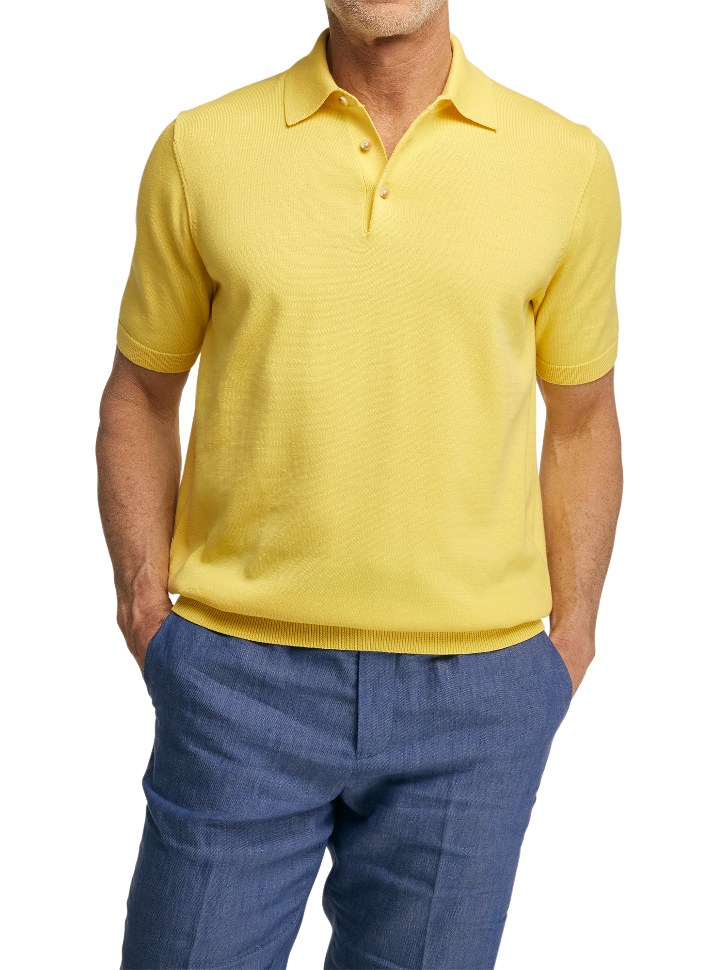 Supima Cotton Three Button Polo - Light Yellow
