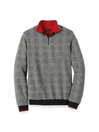 Cotton Quarter Zip Mock Neck Sweater - Black/white Glen Plaid