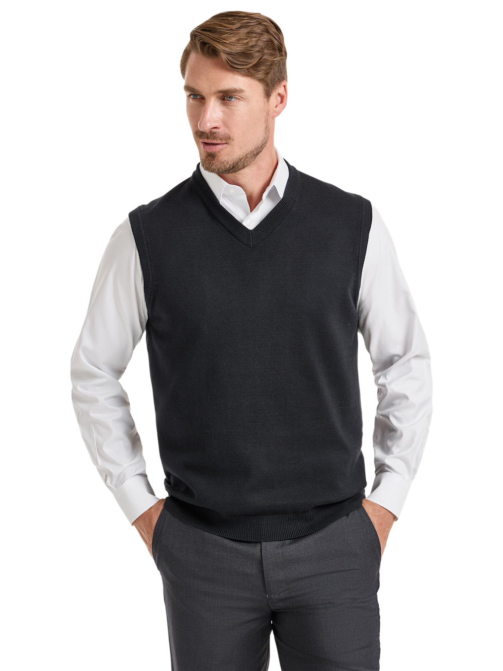 Alternate Shot of Men's Black Solid Knitwear  - 1