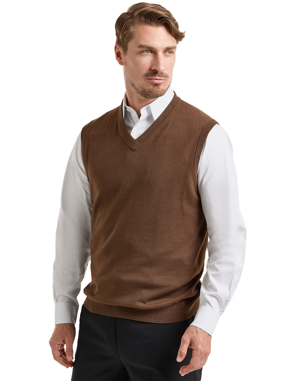 Alternate Shot of Men's Brown Solid Knitwear  - 1