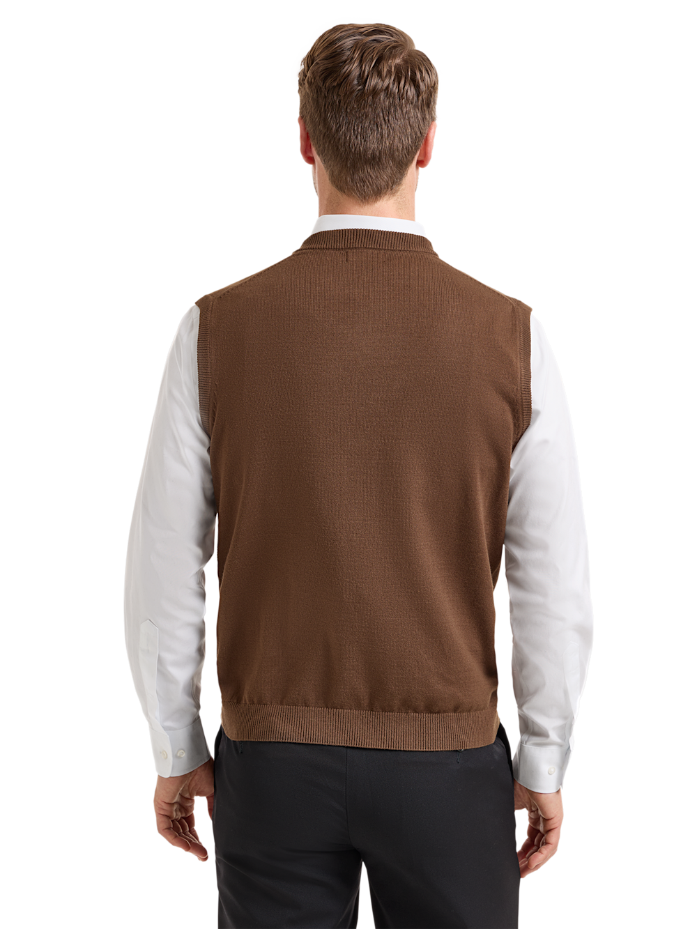 Alternate Shot of Men's Brown Solid Knitwear  - 3