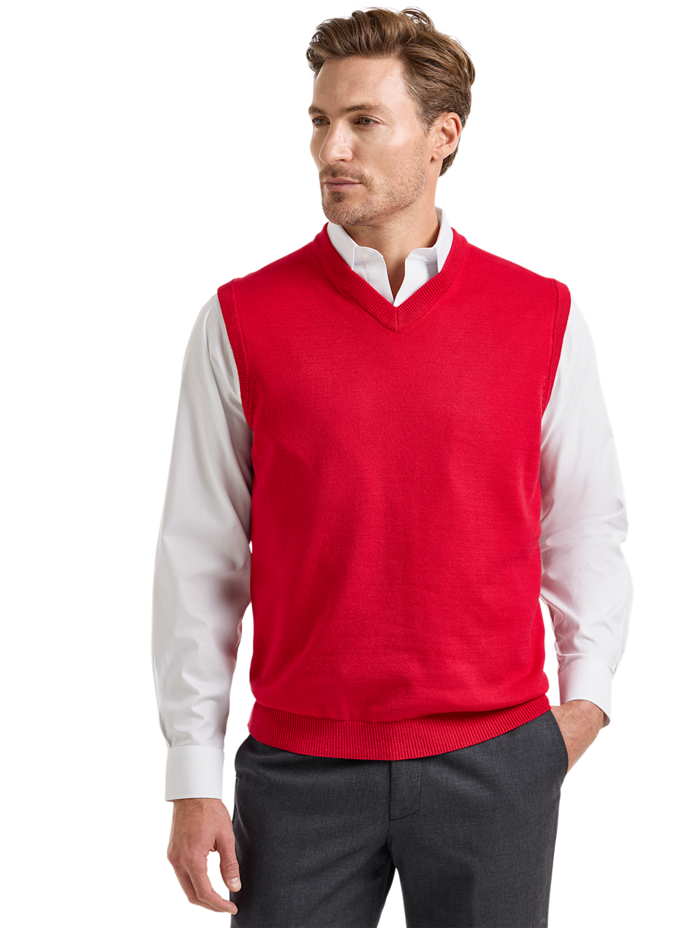 Alternate Shot of Men's Red Solid Knitwear  - 1