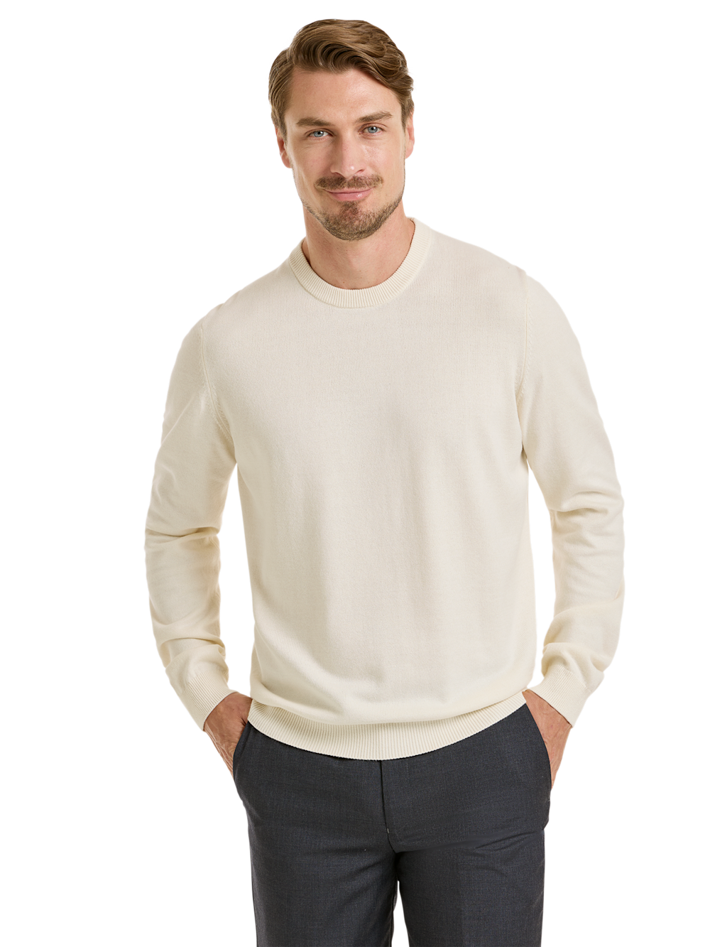 Alternate Shot of Men's Ivory Solid Knitwear  - 1