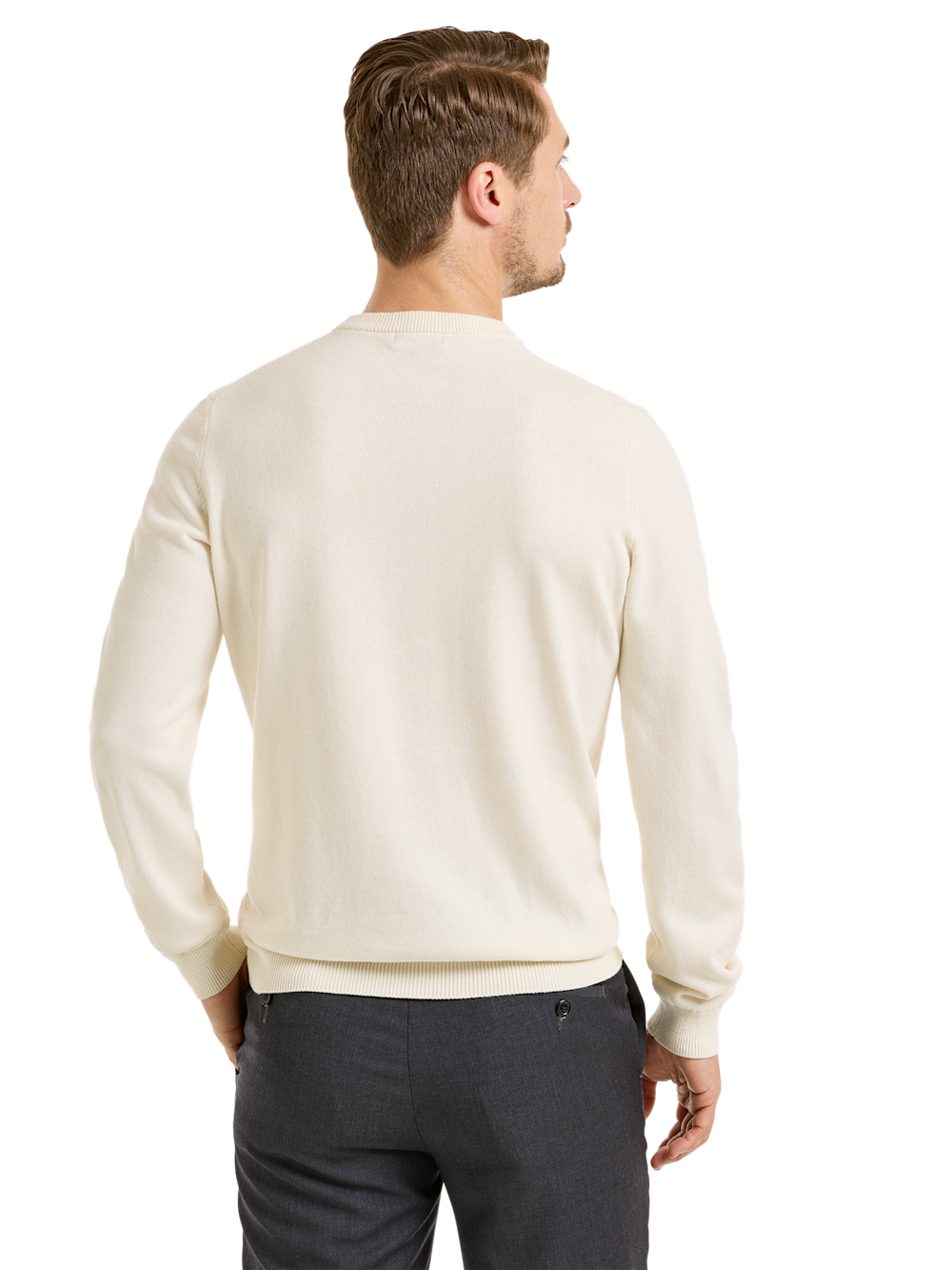 Alternate Shot of Men's Ivory Solid Knitwear  - 3