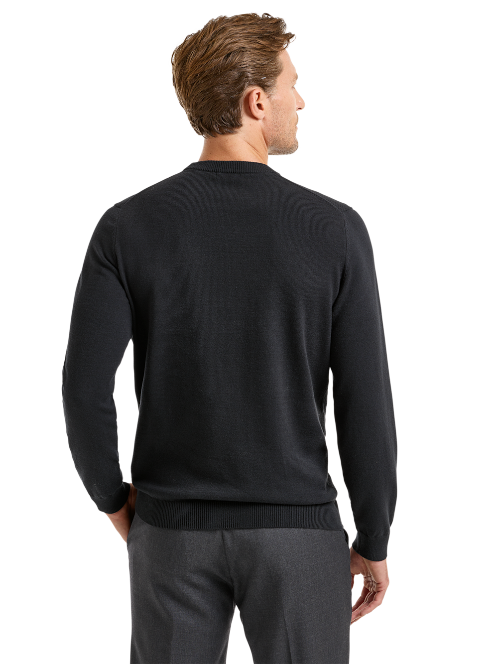 Alternate Shot of Men's Black Solid Knitwear  - 3