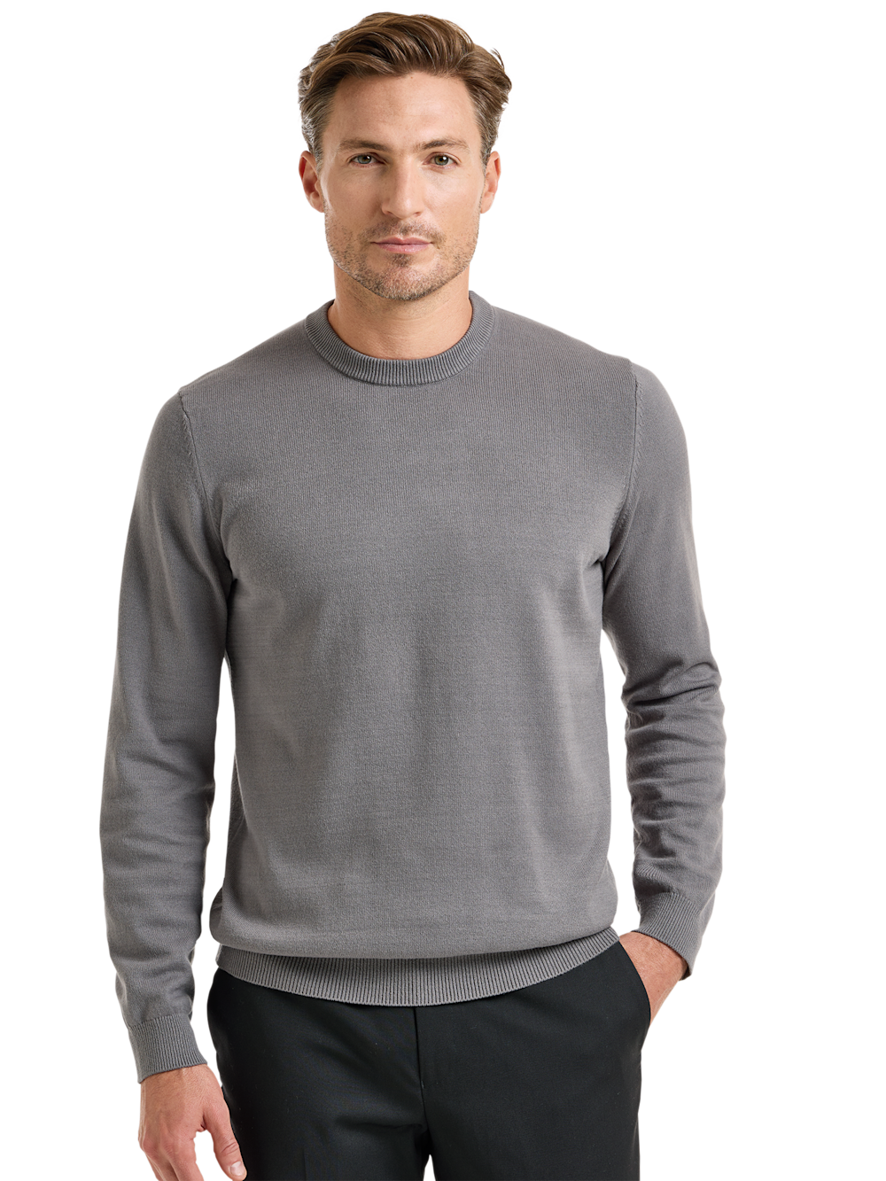 Alternate Shot of Men's Medium Grey Solid Knitwear  - 1