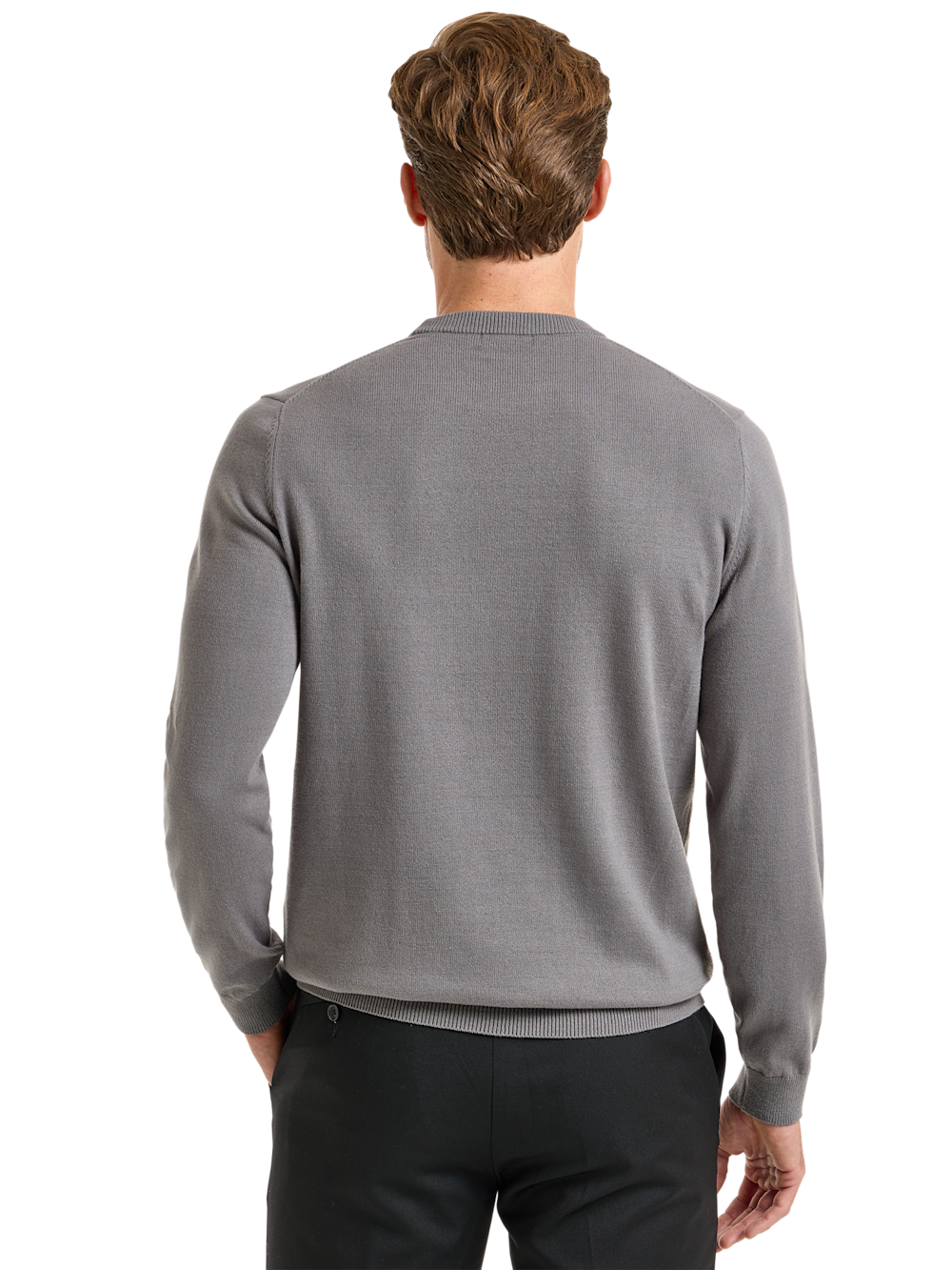 Alternate Shot of Men's Medium Grey Solid Knitwear  - 3