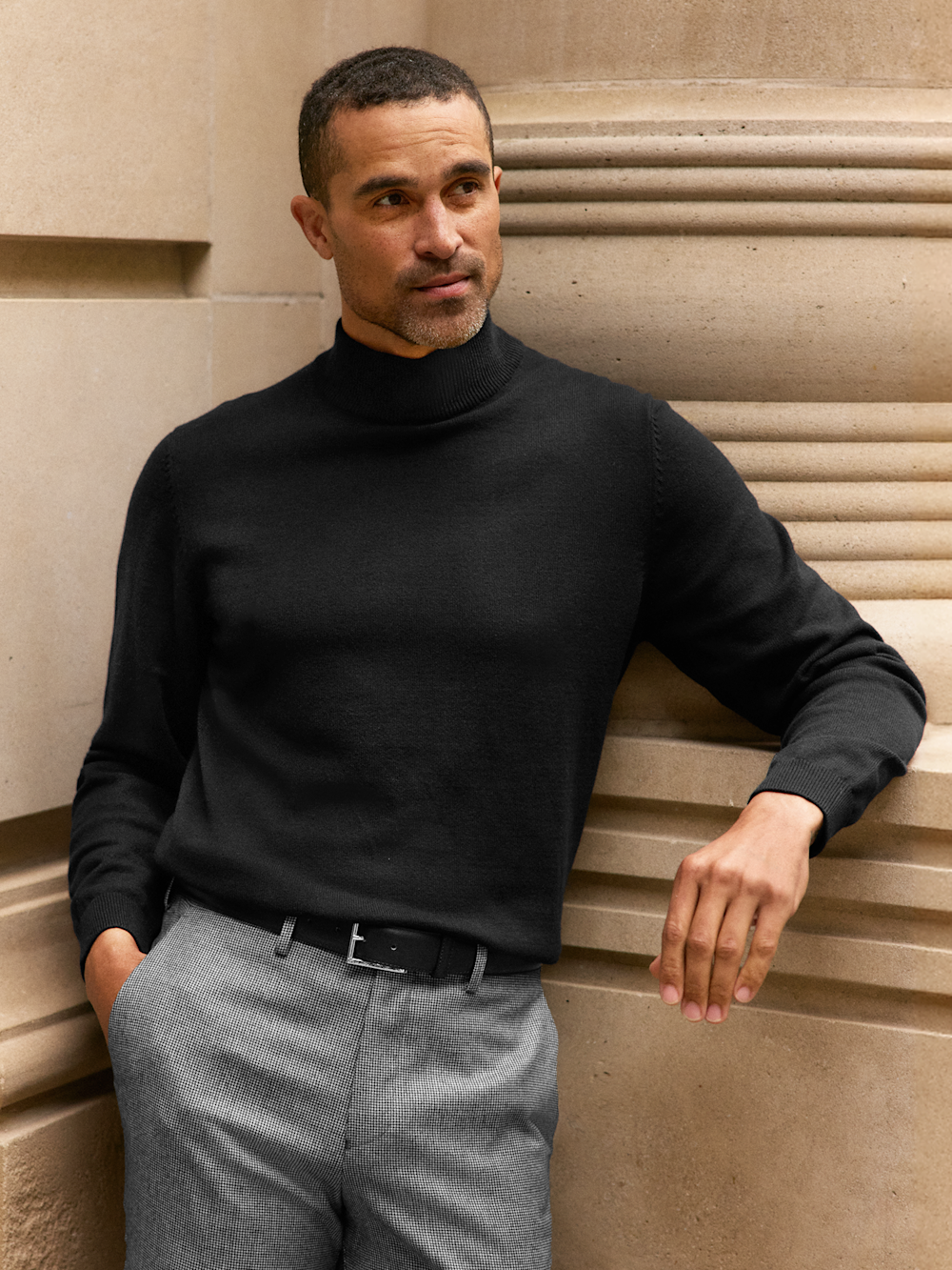 Alternate Shot of Men's Black Solid Knitwear  - 4
