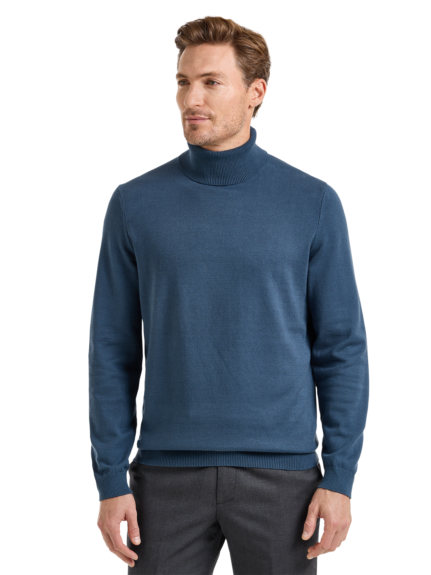 Cotton Blend Turtleneck Sweater - Navy