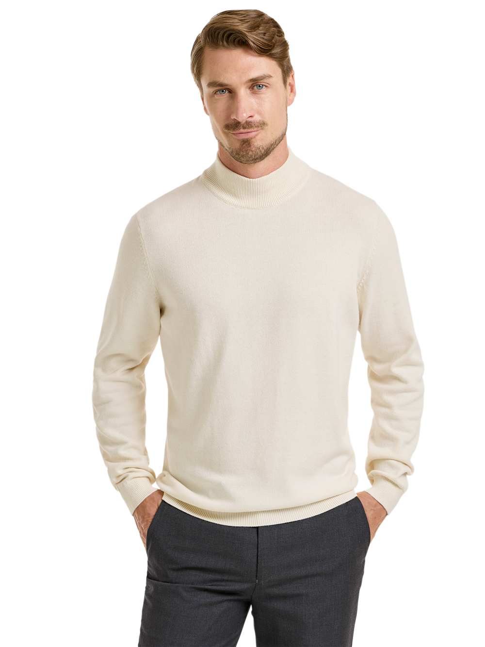 Alternate Shot of Men's Ivory Solid Knitwear  - 1