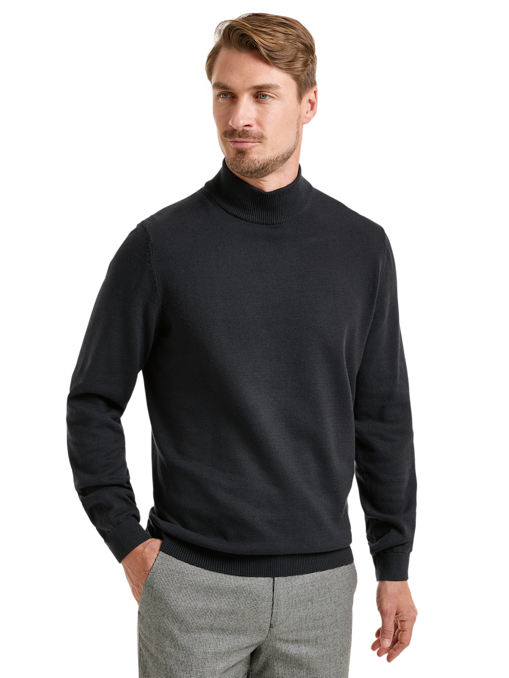 Alternate Shot of Men's Black Solid Knitwear  - 1