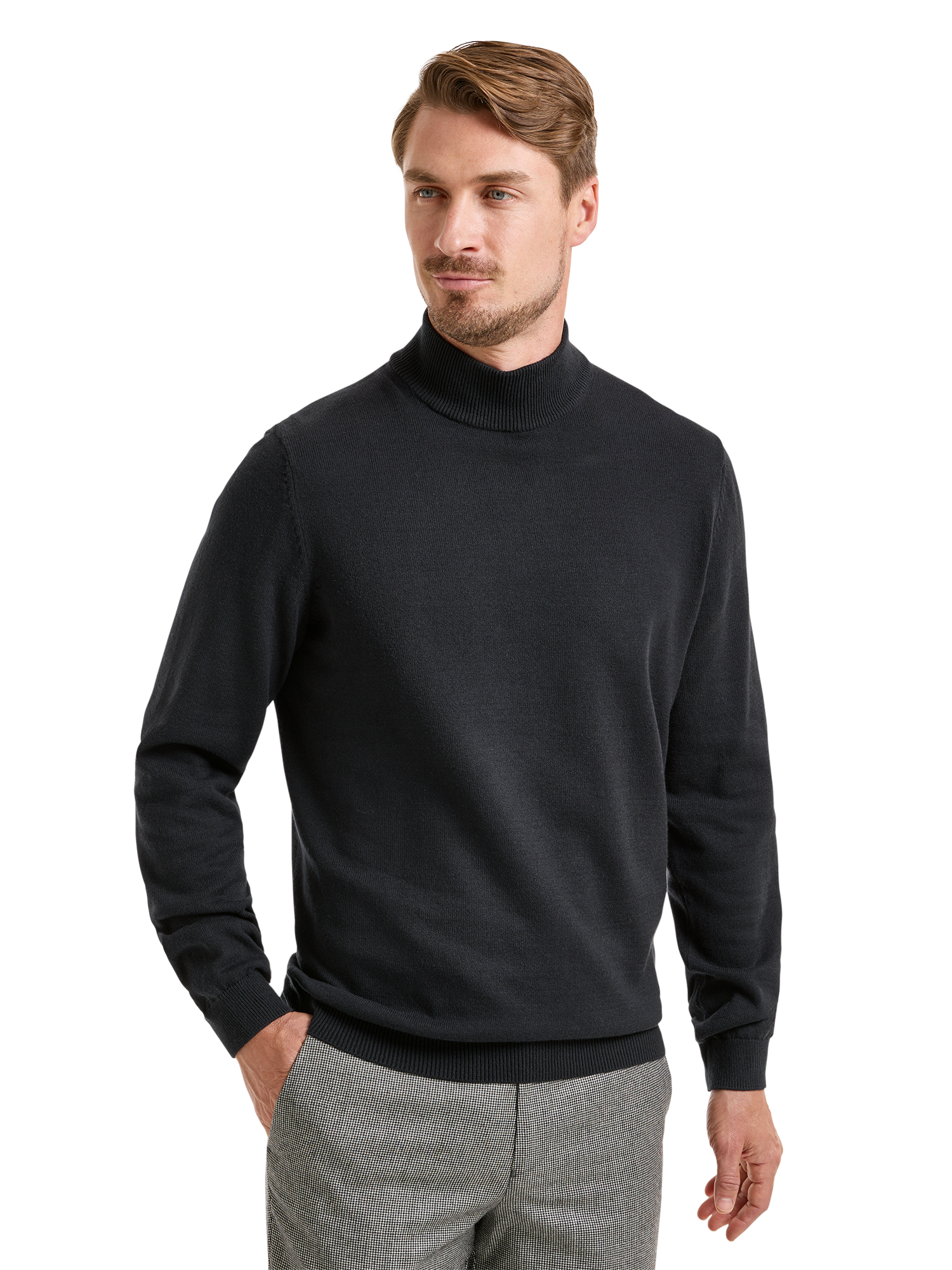 Cotton Blend Mockneck Sweater - Black