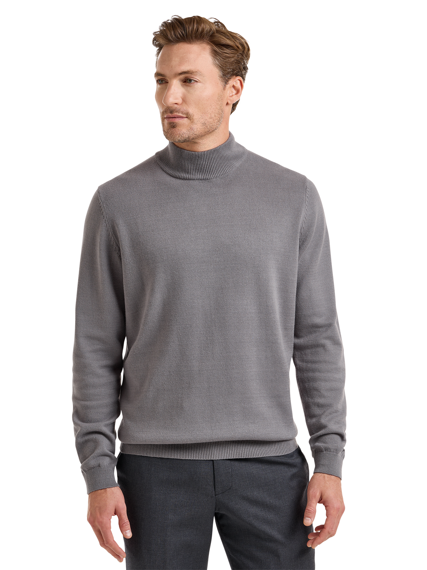 Cotton Blend Mockneck Sweater - Medium Grey
