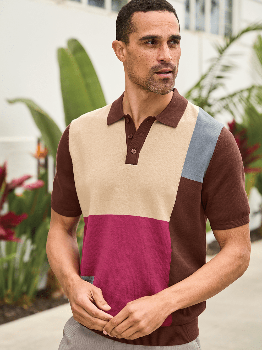 Cotton Three Button Polo - Brown Multi – Paul Fredrick Cotton Three Button Polo - Brown Multi – Paul Fredrick