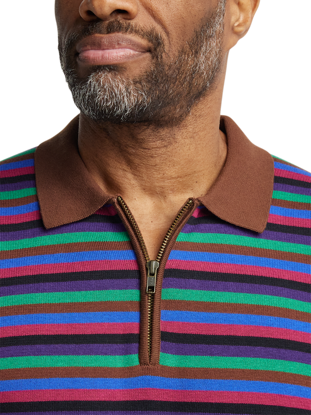 Cotton Quarter Zip Polo - Multi – Paul Fredrick Cotton Quarter Zip Polo - Multi – Paul Fredrick
