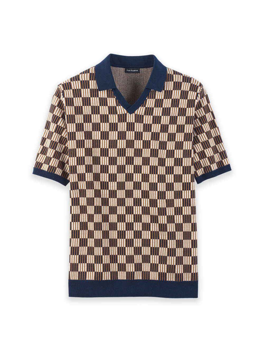 Product Image of Cotton V-neck Polo-Navy