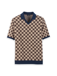 Cotton V-Neck Polo - Navy