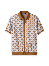 Cotton Button Front Polo - Tan Multi
