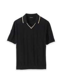 Cotton Crochet V-Neck Polo - Black
